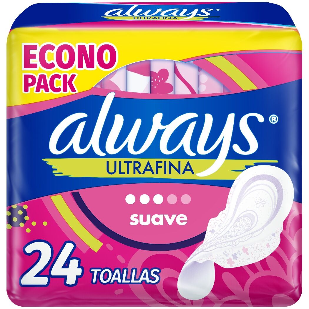 ALWAYS TOALLA ULTRA FINA SUAVE FLUJO ABUNDANTE C/A X 24 UND