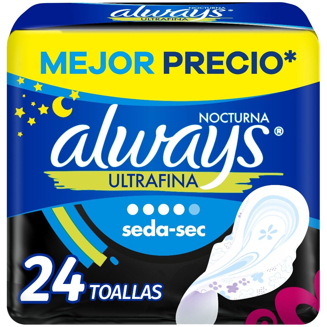 ALWAYS TOALLA NOCTURNA ULTRA FINA FLUJO ABUNDANTE X 24 UND