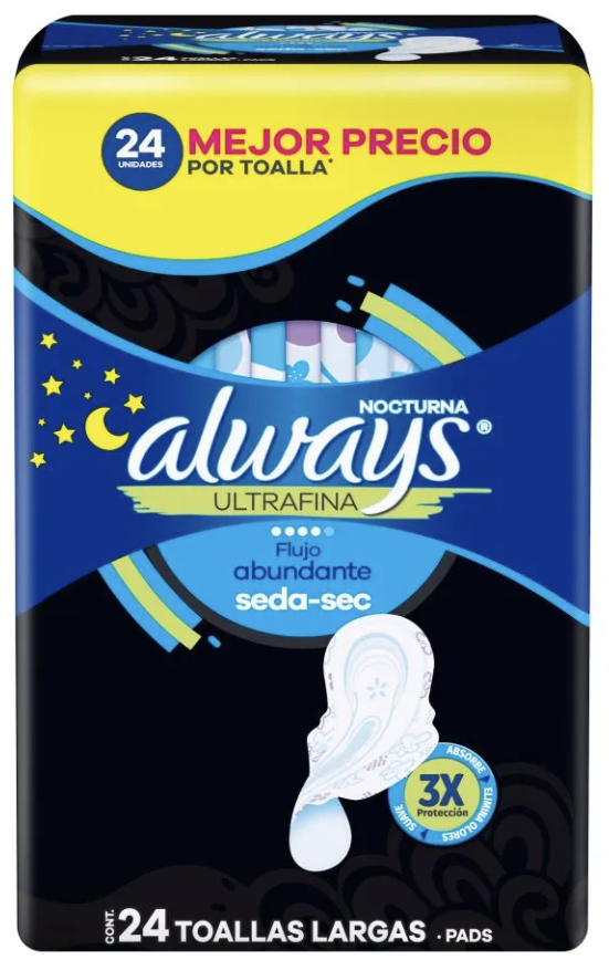 ALWAYS TOALLA NOCTURNA ULTRA FINA FLUJO ABUNDANTE X 24 UND
