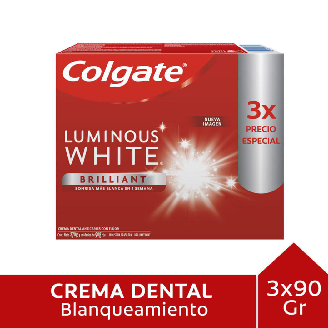 COLGATE CRE DENT LUMINOUS WHITE X 90 GR X 3 UND