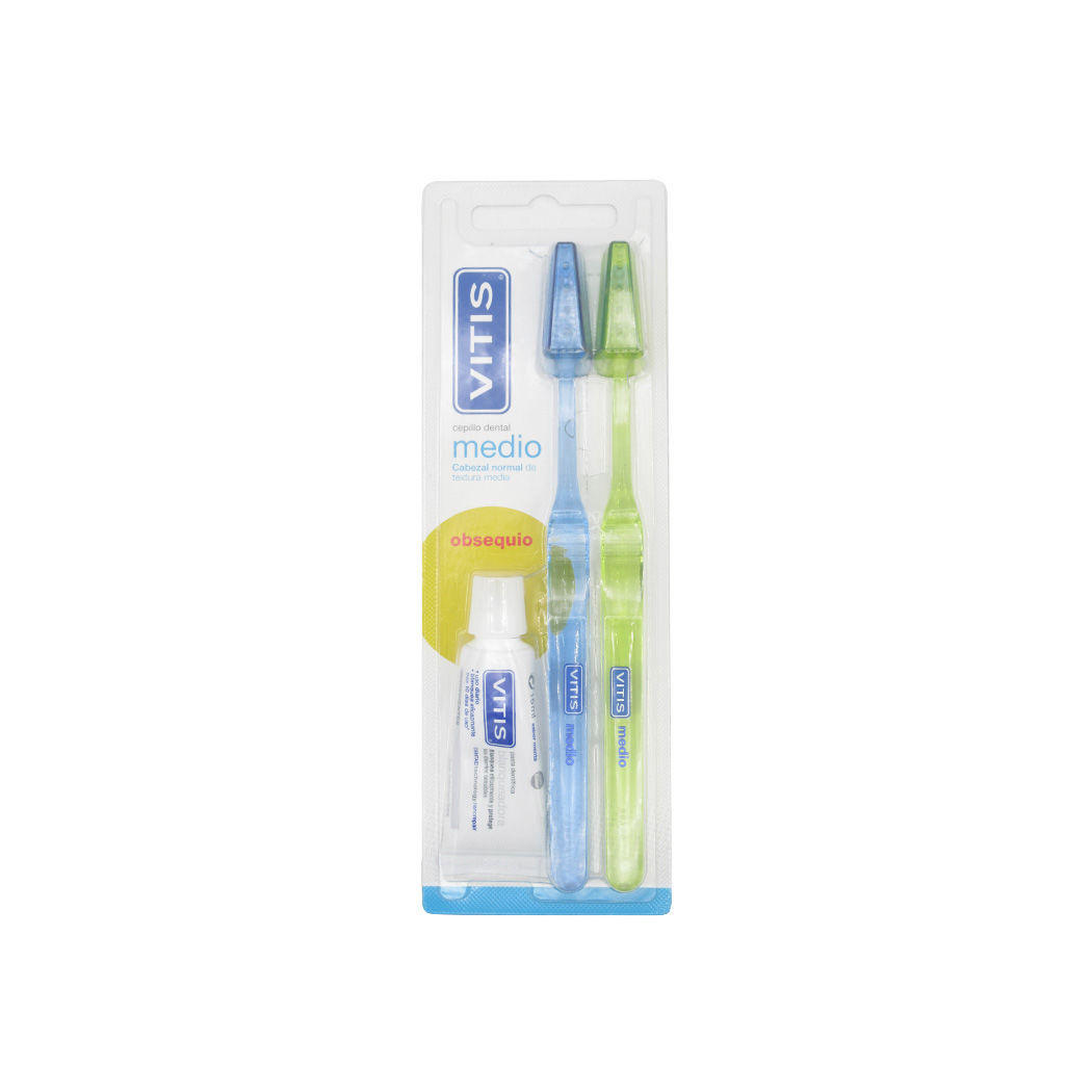 VITIS DUPLO CEPILLOS MEDIO X 2 + PAS BLANQUEADORA X 15 ML PACK