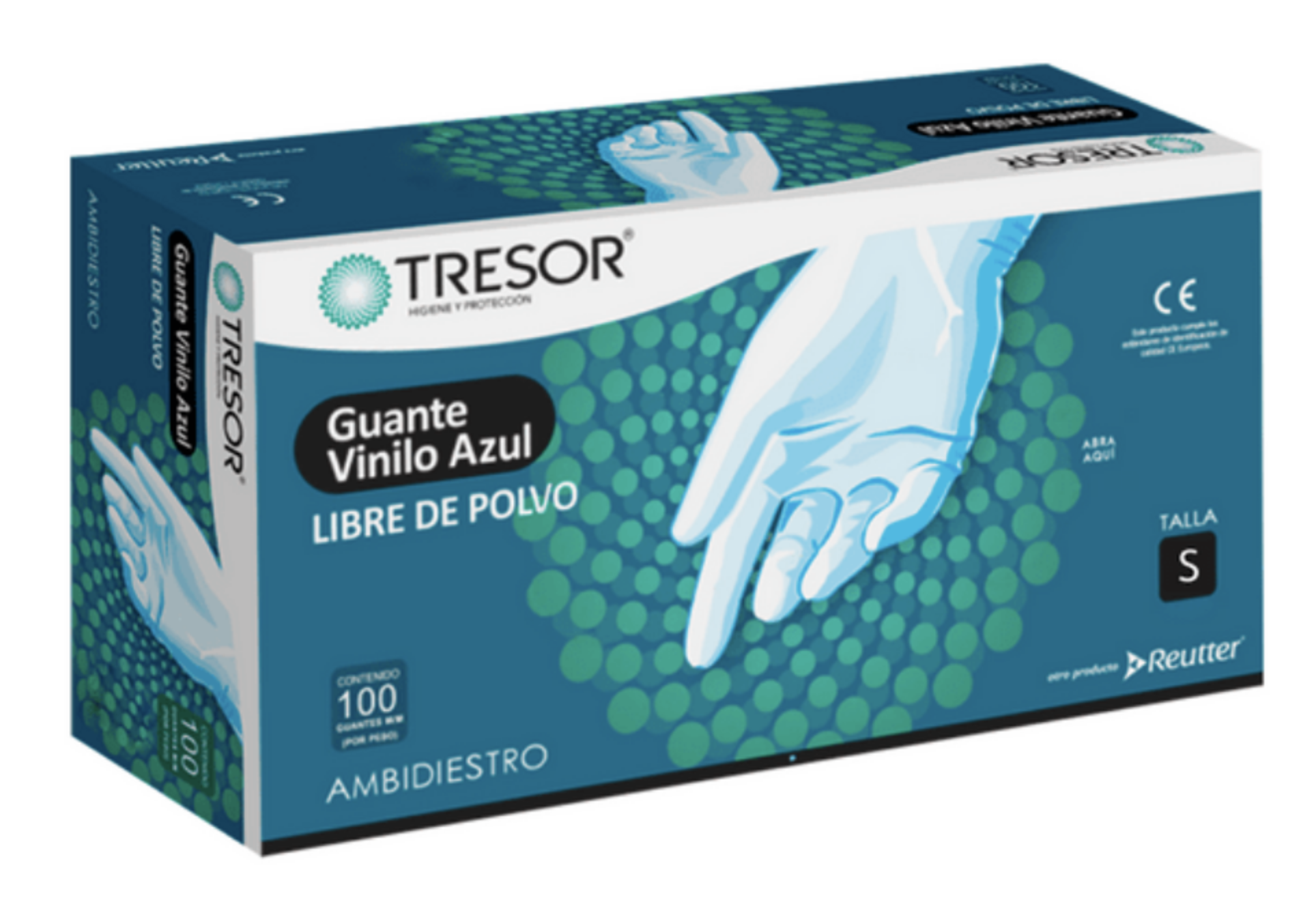 GUANTE EXAMEN VINILO L/P AZUL TRESOR S