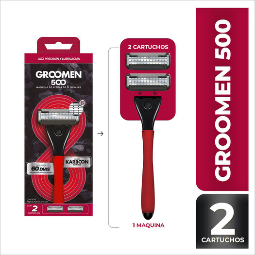 MAQUINA AFEITAR GROOMEN 500 + 2 CARTUCHOS