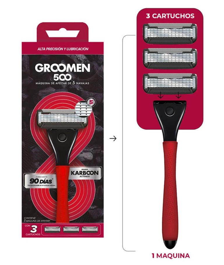 MAQUINA AFEITAR GROOMEN 500 + 3 CARTUCHOS