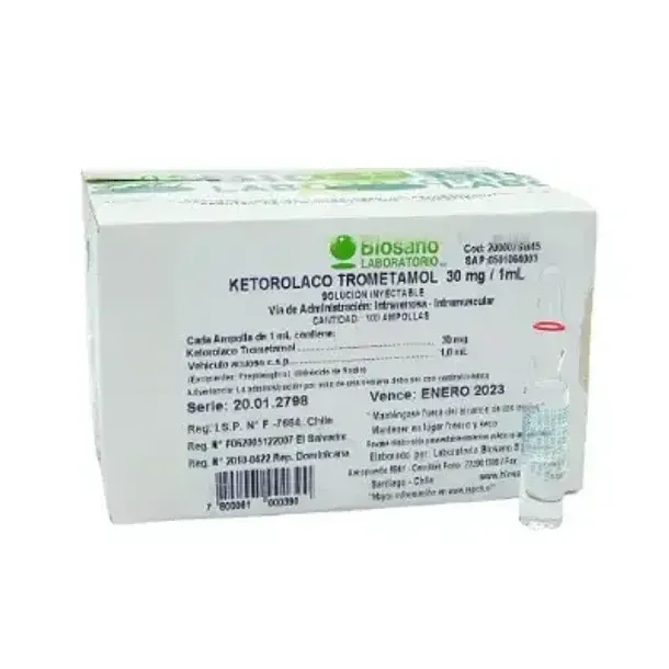 KETOROLACO TROMETAMOL AMP 30 MG/ 1 ML X 100 BIOSANO