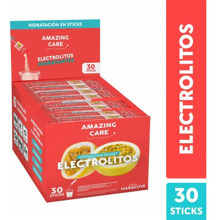 AMAZING CARE ELECTROLITOS EN POLVO MARACUYA X 30 UND