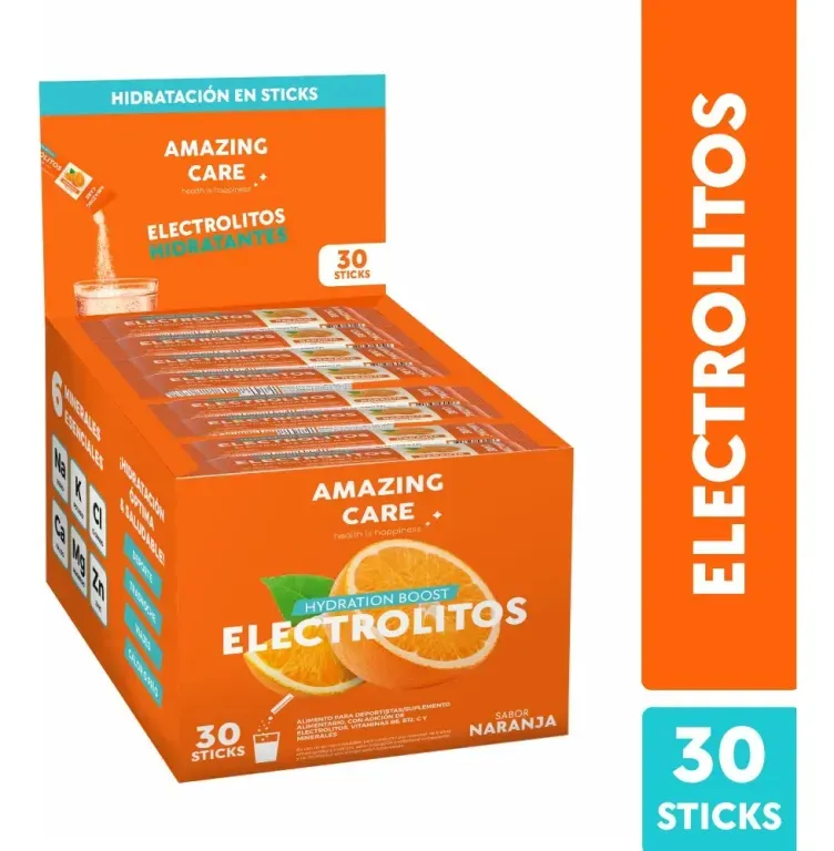 AMAZING CARE ELECTROLITOS EN POLVO NARANJA X 30 UND