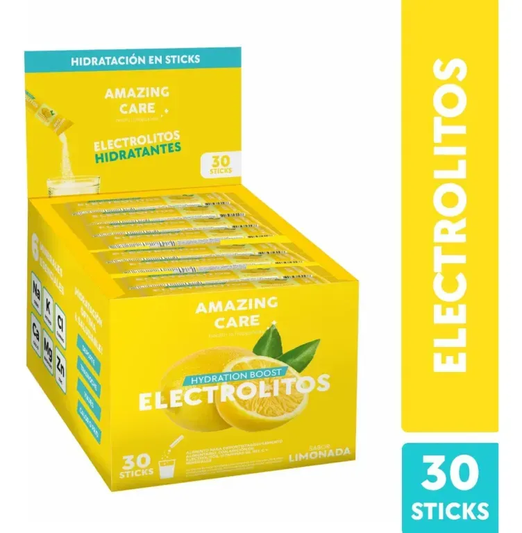 AMAZING CARE ELECTROLITOS EN POLVO LIMONADA X 30 UND
