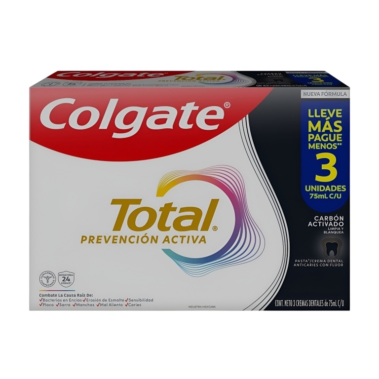 COLGATE TOTAL 12 CHARCOAL X 75 ML X 3 UND