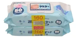TOALLAS HUMEDAS TROPICAL 99,9% AGUA CON TAPA 80 UND X 2