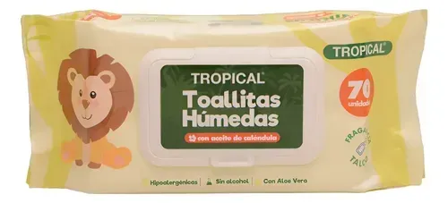 TOALLAS HUMEDAS TROPICAL CON ACEITE DE CALENDULA C/TAPA X 70 UND