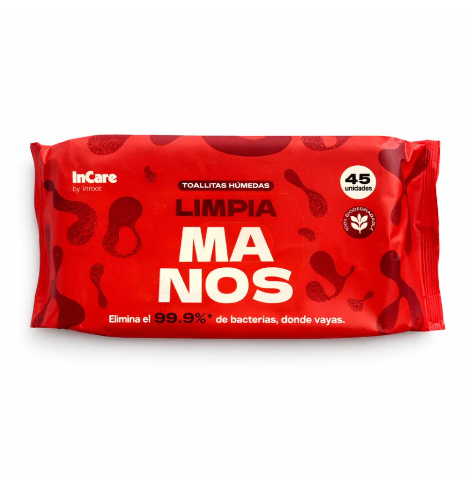 Toallas húmedas limpia manos - 100% biodegradable - 45 unidades
