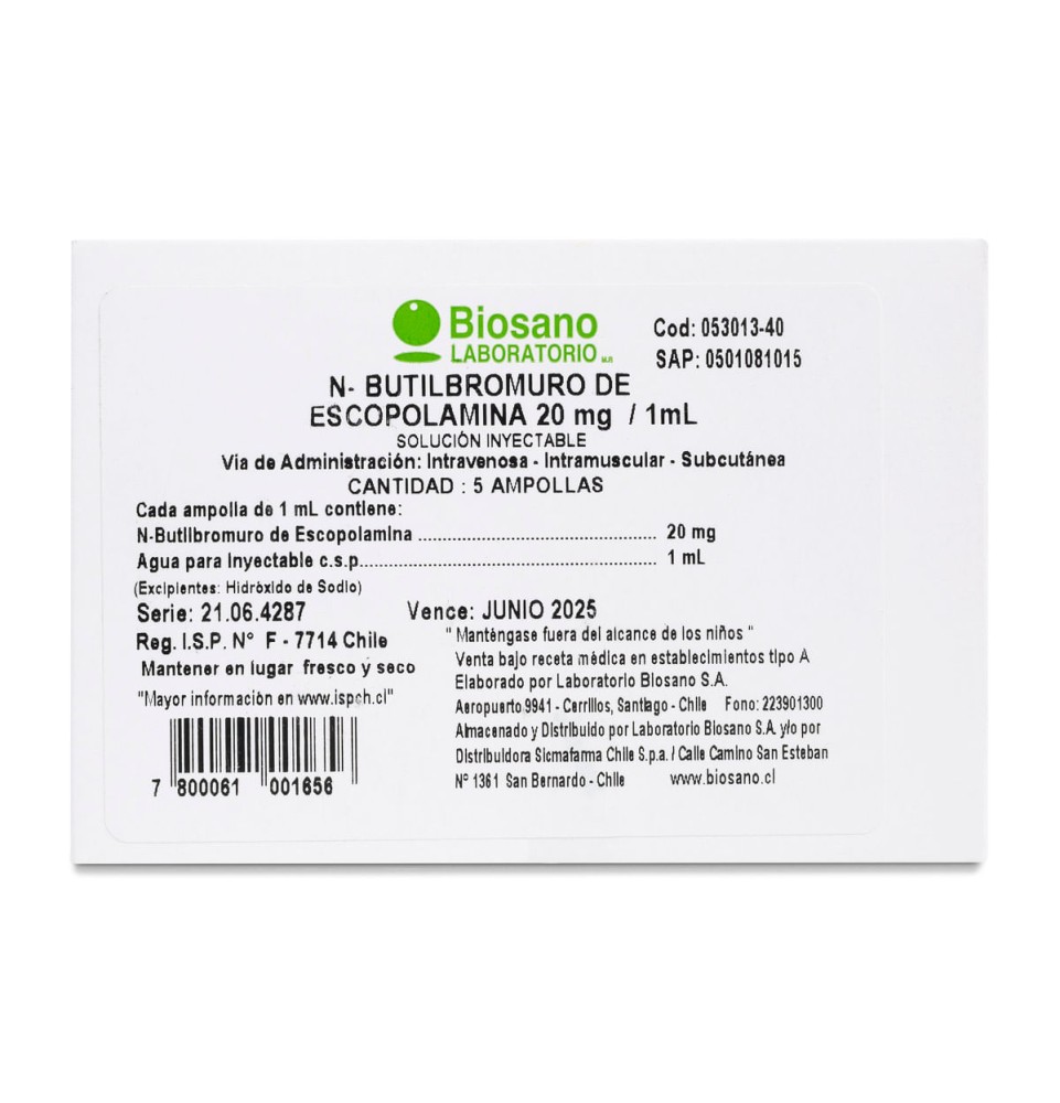 ESCOPOLAMINA 20MG/ML INYECTABLE