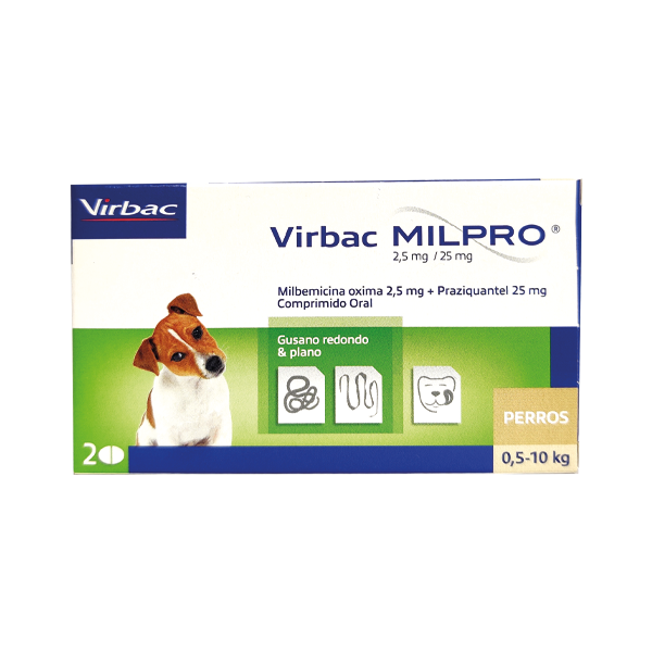 MILPRO PERRO COM 2.5/25 MG 0.5-10 KG X 2