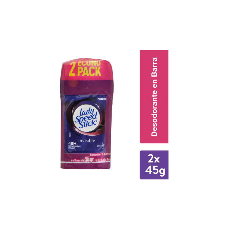 LADY SPEED STICK INVISIBLE FLORAL DESODORANTE BARRA 48H 45GR X2 ECONOPACK