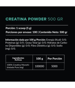 Creatina de Monohidrato en Polvo 500grs