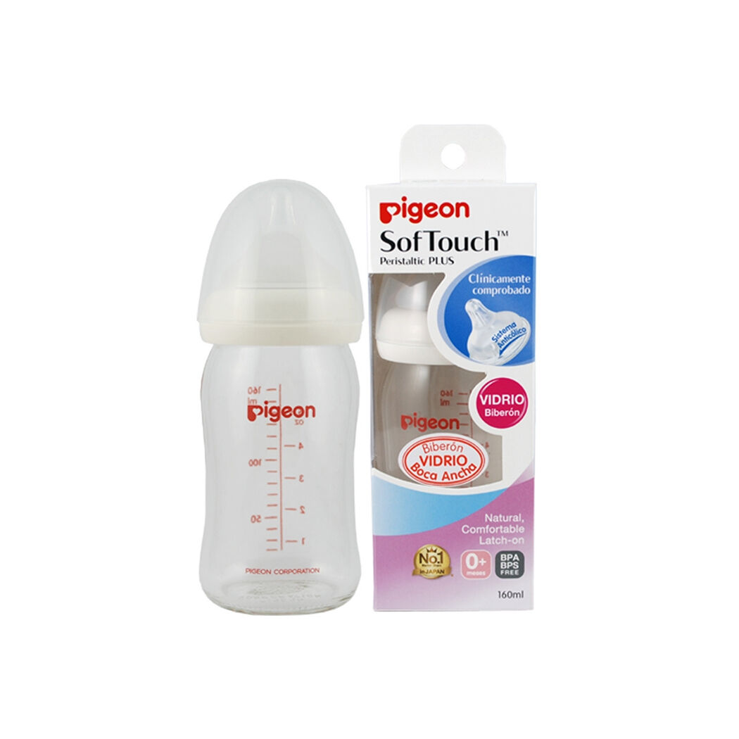 MAMADERA VIDRIO BOCA ANCHA 0+ MESES X 160 ML PIGEON