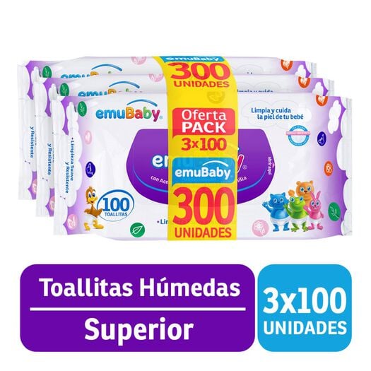 EMUBABY TOA HUMEDAS 100 X 3 UND