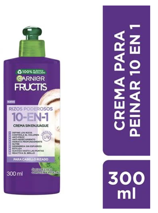 FRUCTIS CREMA DE PEINAR 10 X 1 RIZOS PODEROSOS  X 300 ML