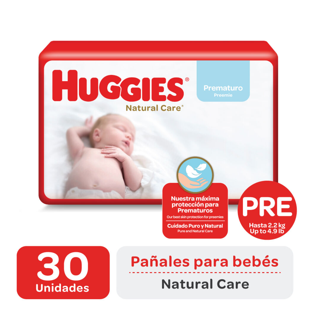 HUGGIES PAÑAL PURO Y NATURAL PREMATURO X 30 UND