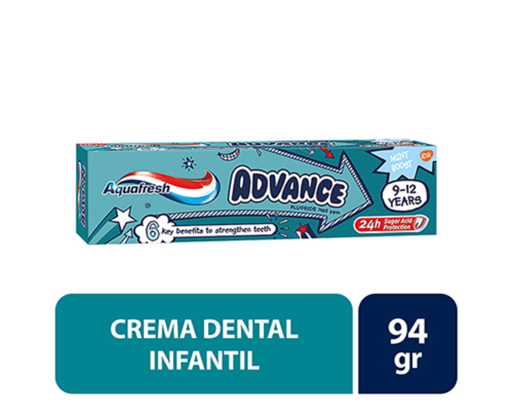 AQUAFRESH CREMA DENTAL ADVANCE KIDS 9-12 X 94 GR