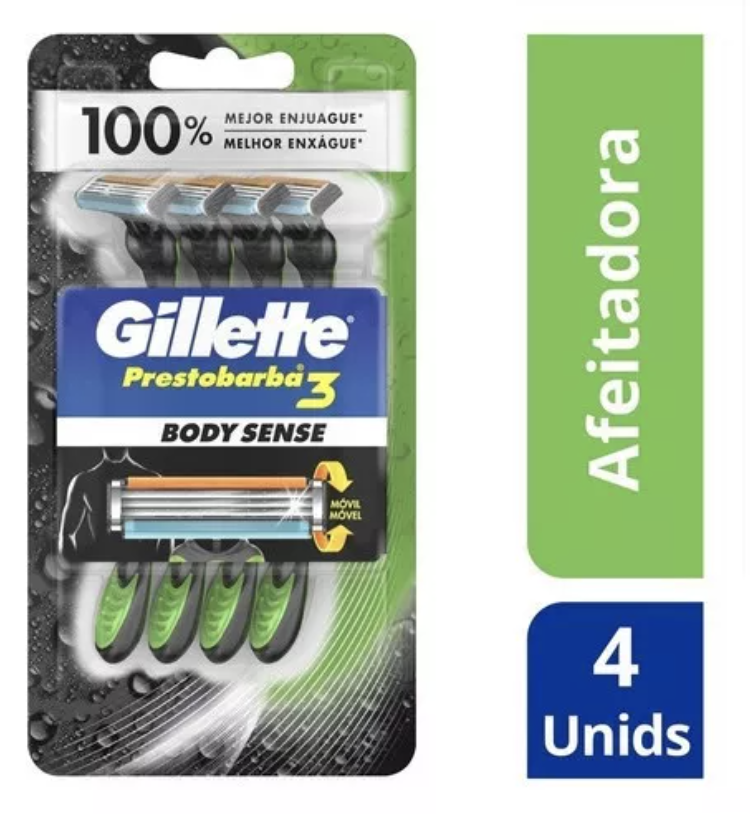 GILLETTE PRESTOBARBA3 MAQUINA BDYSENS X 4 UND