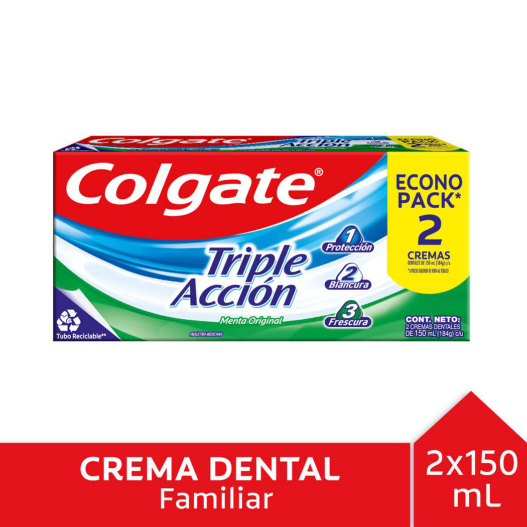 COLGATE PASTA DENTAL TRIPLE ACCION MENTA ORIGINAL 150ML X2(ECONO PACK)
